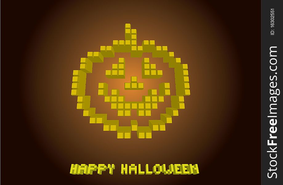 Helloween pumpkin in pixels - illustration