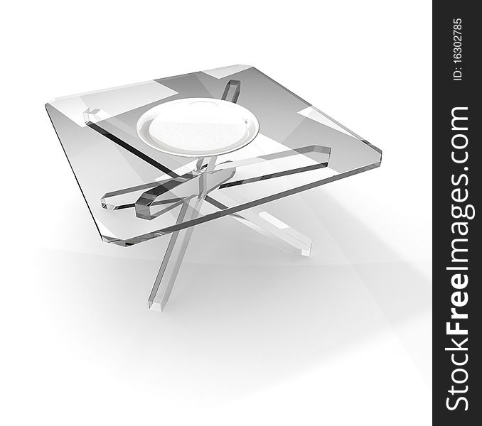 White plate on square glass table. White plate on square glass table