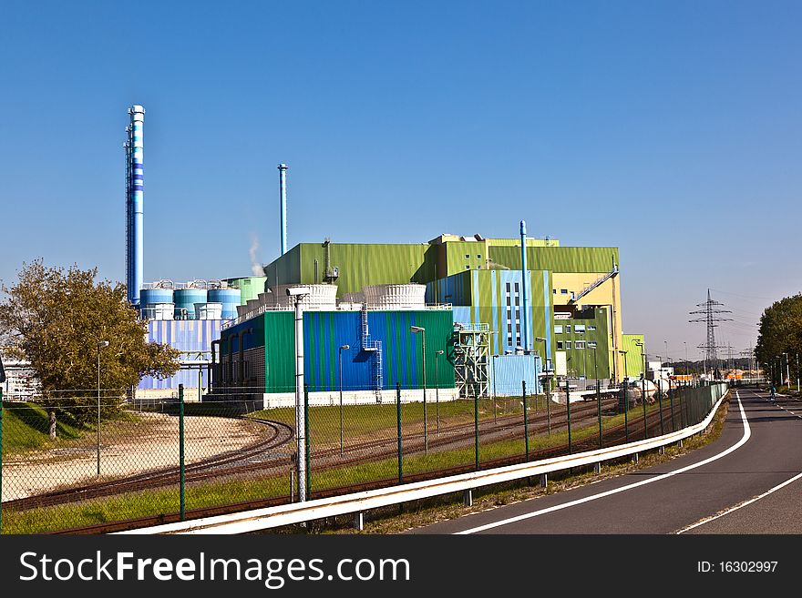 Power plant of an Industry Park in beautiful landscape near Frankfurt