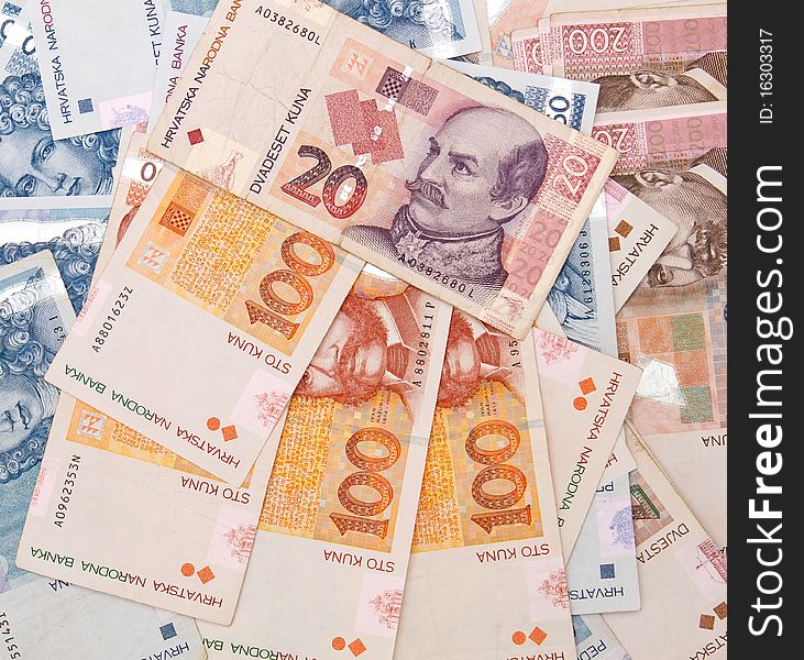 Croatian Kuna banknotes for background use. Croatian Kuna banknotes for background use