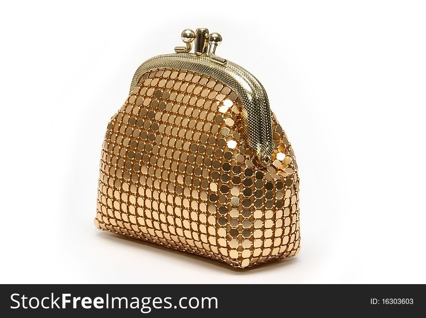 Golden pouch on white background