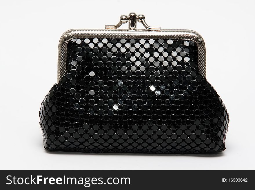 Black shiny pouch on white