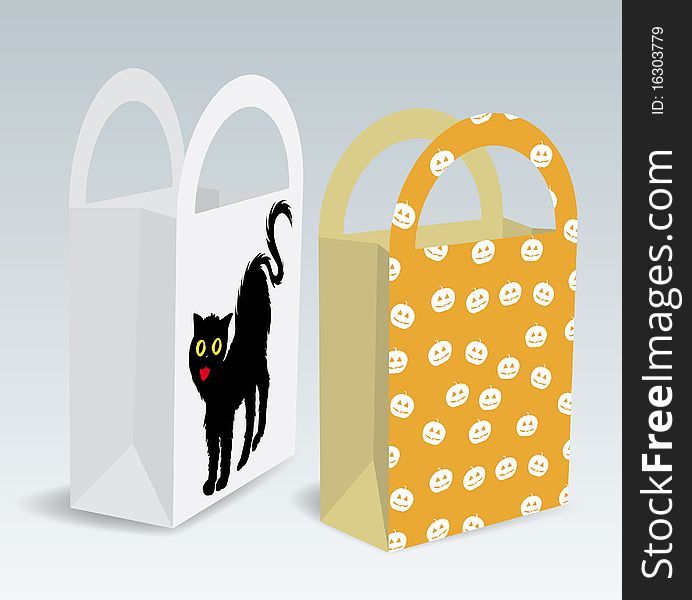 Two paper bags with halloween symbols