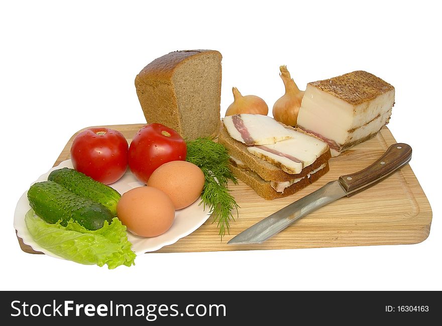 Products are on the cutting board.