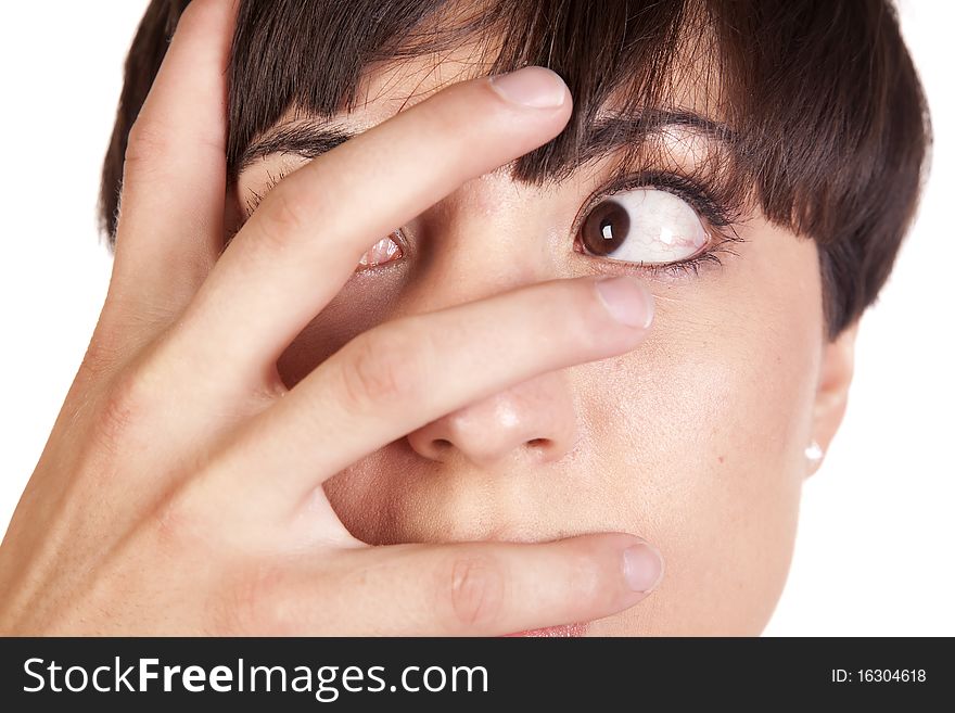 A woman with an man placing his hand on her face. A woman with an man placing his hand on her face.