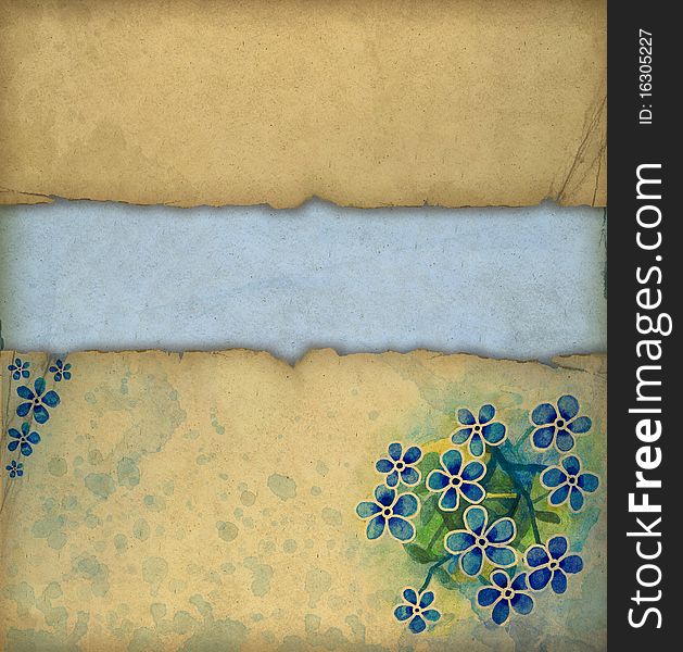 Blue background with watercolor flowers