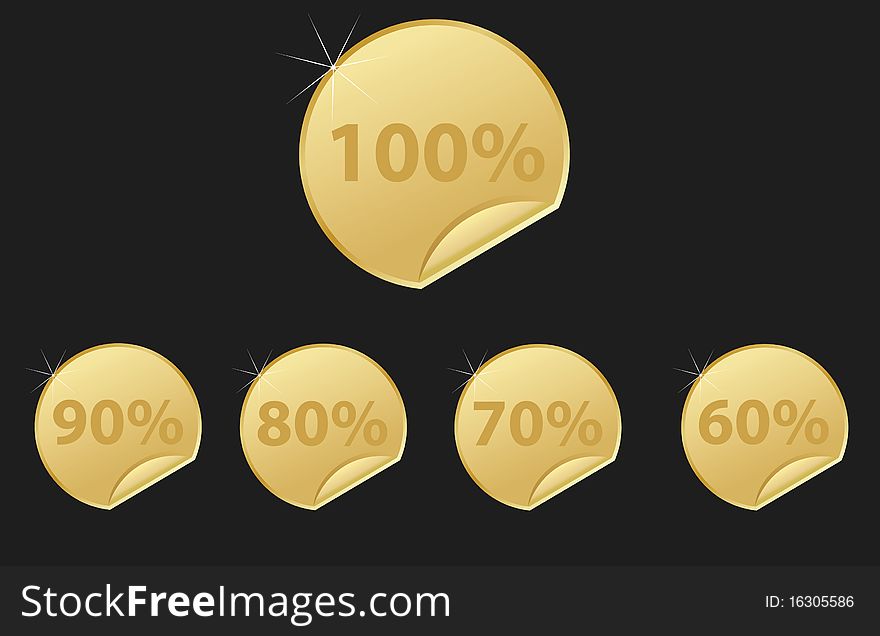 Gold stickers on a black background