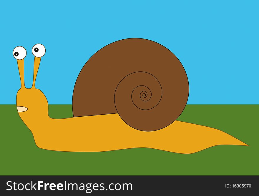 Illustration of a snail on grass background