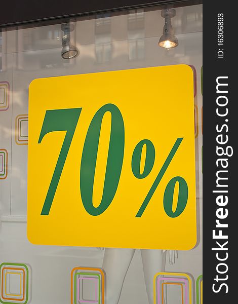 70% discount sign in shopwindow