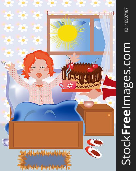 Breakfast at the bed to the redhead girl in the birthday. Breakfast at the bed to the redhead girl in the birthday