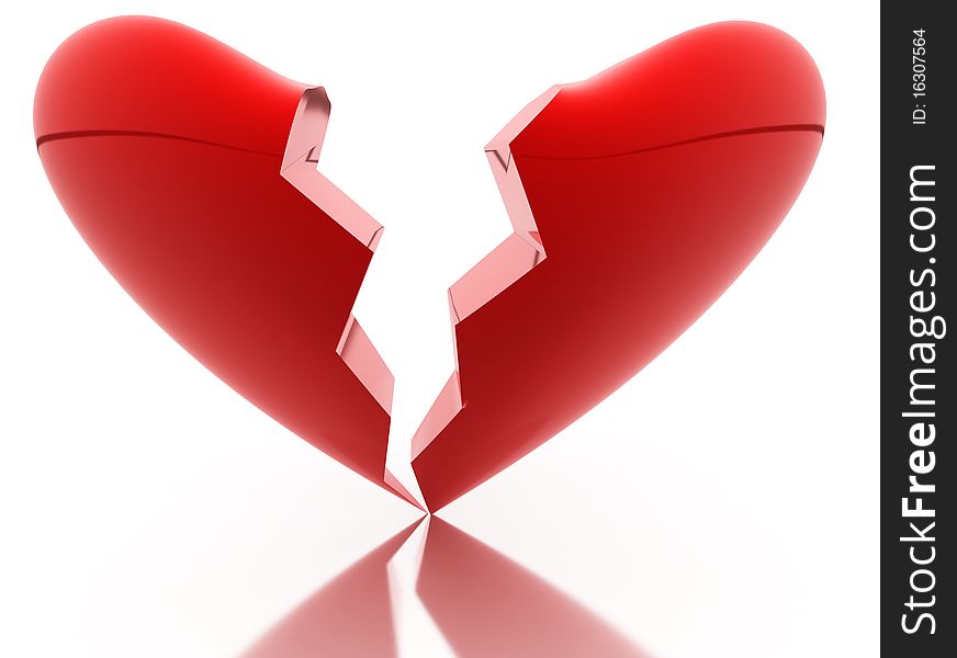 3d render of a high resolution broken red heart. 3d render of a high resolution broken red heart