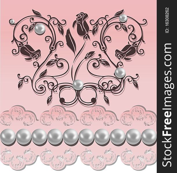 Illustration of a wedding flower background with pearls