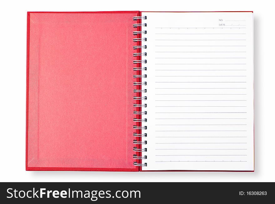 Open Red Note Book And Isolate On White Background