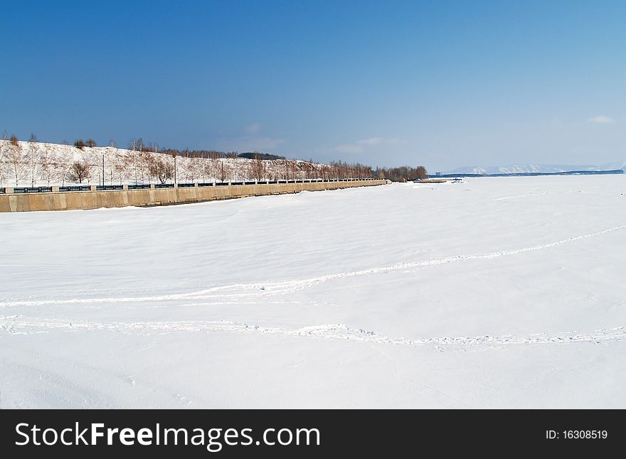 A view of Volga River in winter, Russia. A view of Volga River in winter, Russia