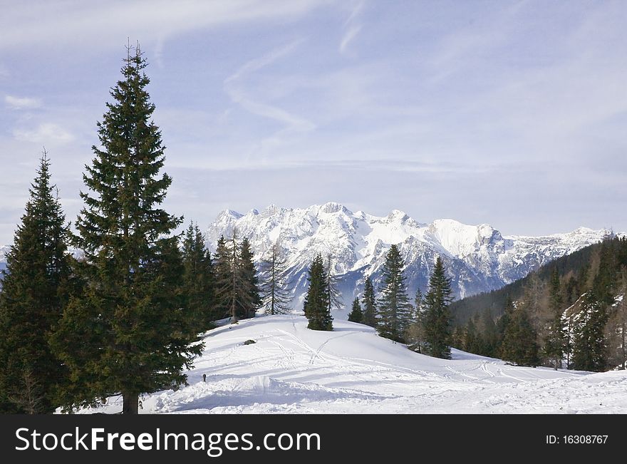 Mountains under snow in the winter.  Austria