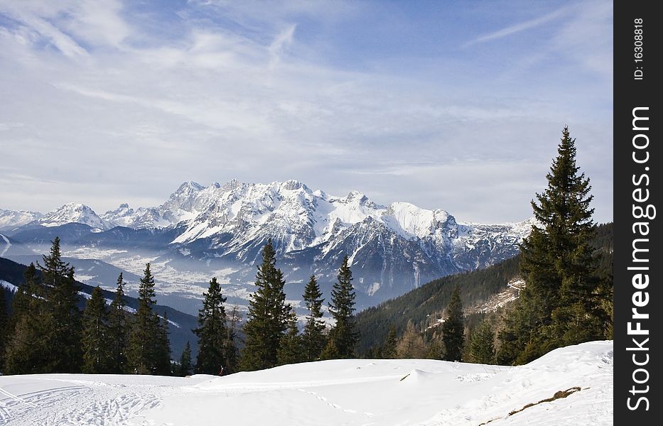 Mountains Under Snow In The Winter.  Austria