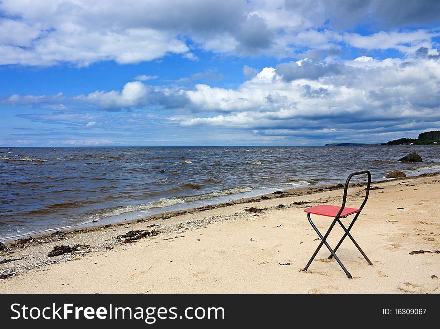Chair on the beach near the White Sea. Chair on the beach near the White Sea.