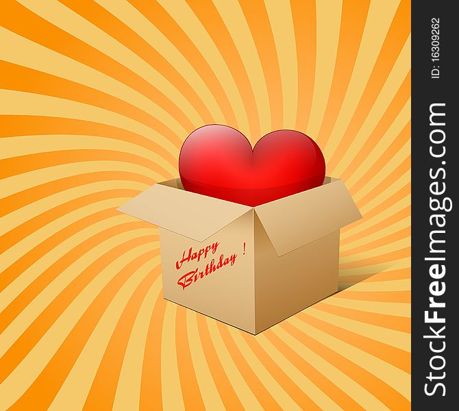 Cube-shaped box with heart. Vector illustration.