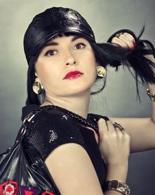 Woman Wearing A Black Hat Stock Photo
