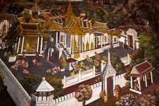 Traditional Thai Style Art Painting On Temple Wall Stock Images
