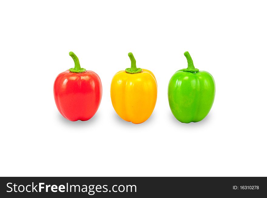Multicolor sweet peppers isolated on white background