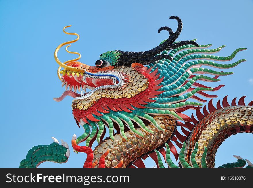 Colorful Of Head Dragon with Blue sky. Colorful Of Head Dragon with Blue sky