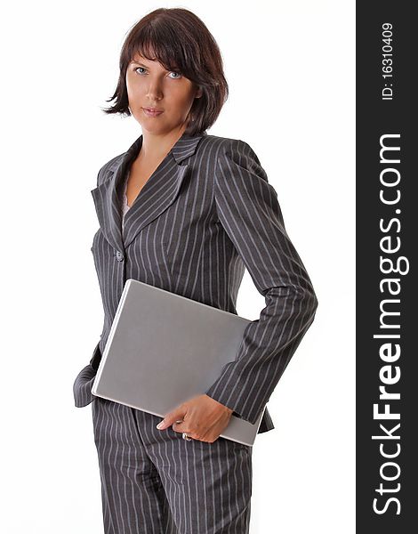 Business woman standing with laptop. Business woman standing with laptop