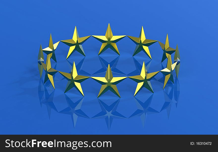 Circle of twelve golden stars on blue background