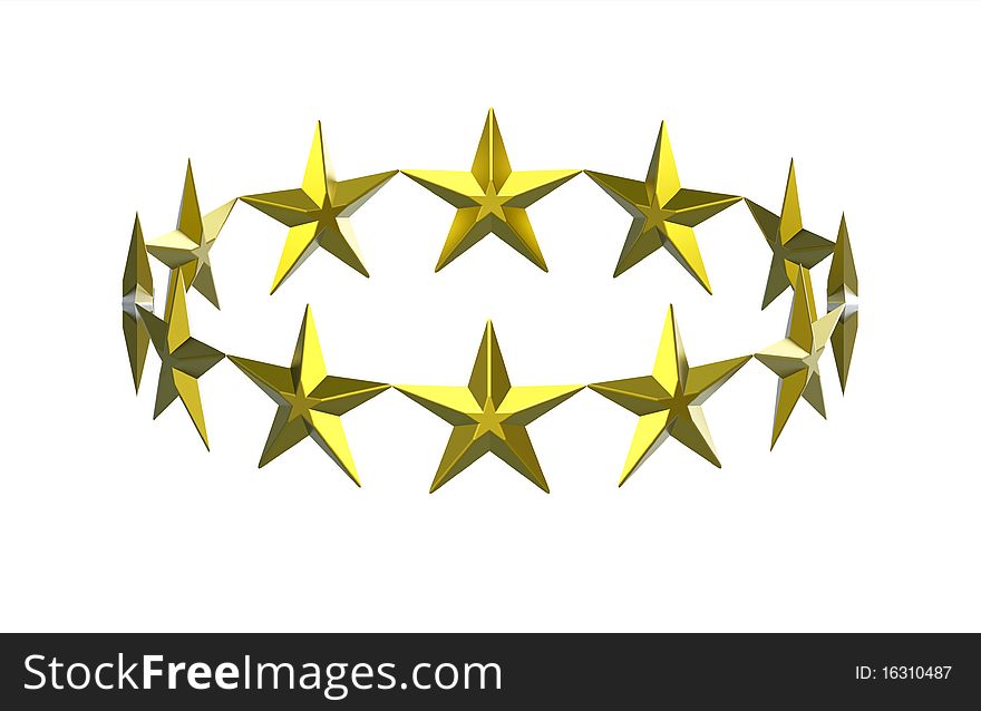 Circle of twelve golden stars isolated on white