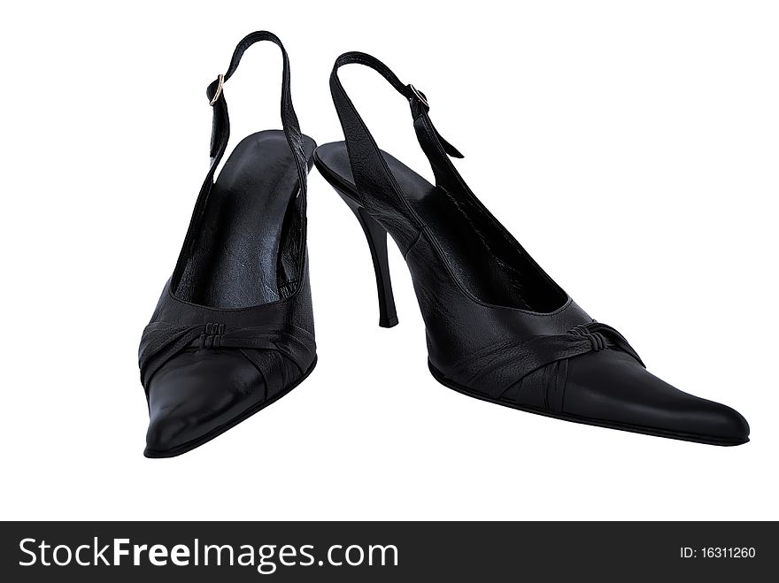 Black ladies shoes on a white background