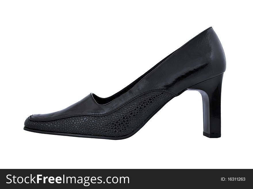 Black ladies shoes on a white background