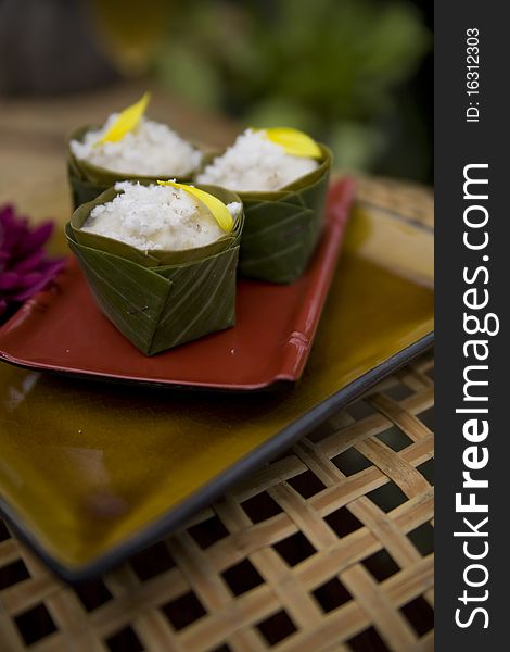 Thai Sweet Rice In Banana Leaf Cups