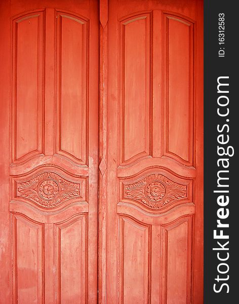 Thai style wooden door pattern of Thailand Buddha Temple