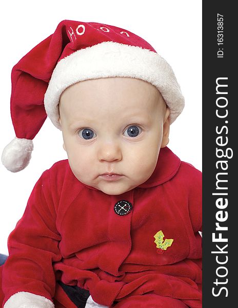 Close up of cute baby in santa hat. Close up of cute baby in santa hat