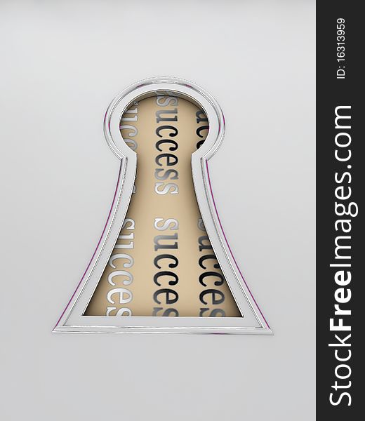 Word of the success seen through a keyhole. 3D