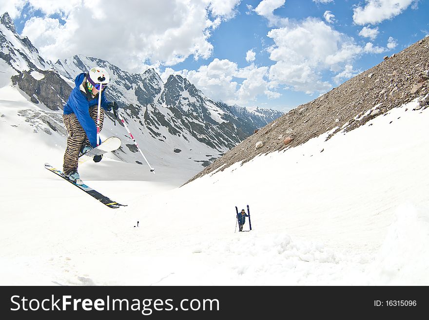 Freerider, jumping in a mountains, Caucasus, summer, 2010