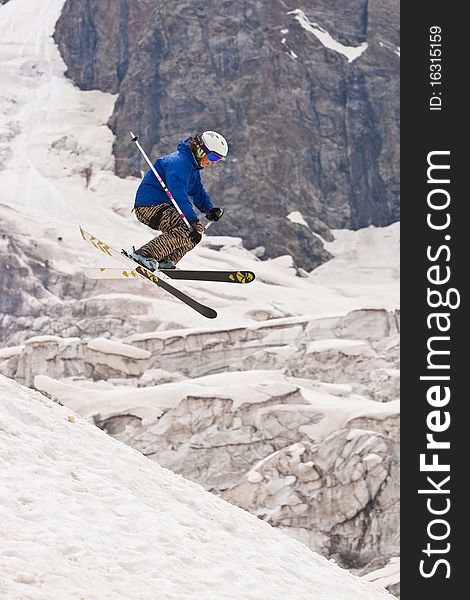 Freerider, jumping in a mountains, Caucasus, summer, 2010