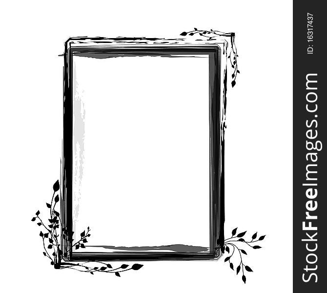 Grunge floral frame on the white background