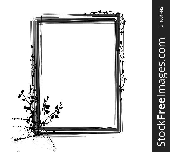 Grunge floral frame on the white background