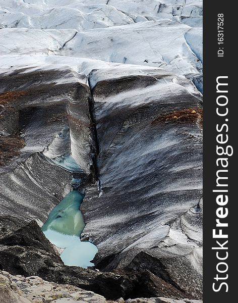 Iceland glacier with a crack and melting ice pool. Iceland glacier with a crack and melting ice pool