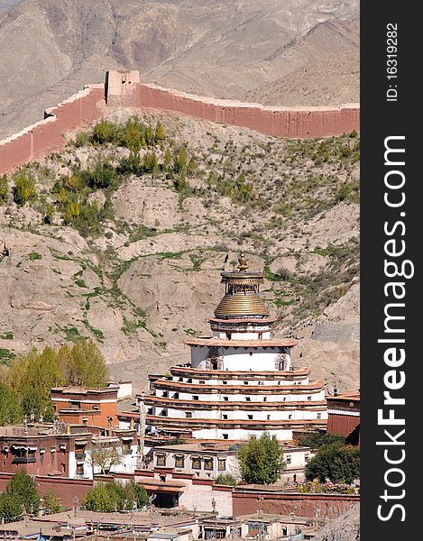 Scenery of a famous lamasery at the foot of mountains in Tibet. Scenery of a famous lamasery at the foot of mountains in Tibet.