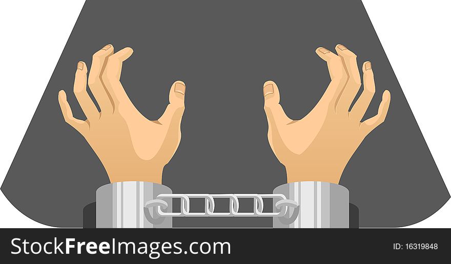 Handcuffed person's hand on top. Handcuffed person's hand on top