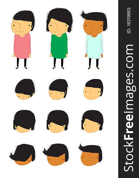 Group of children with a variety of face action animation cartoon  illustration. Group of children with a variety of face action animation cartoon  illustration