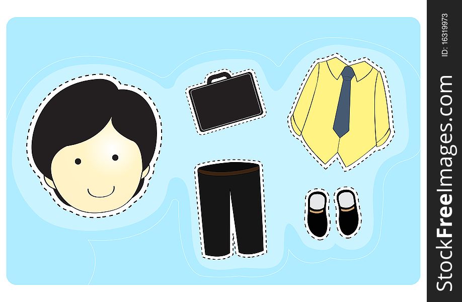 Businessman with variety of clothes for dress-up cartoon  illustration