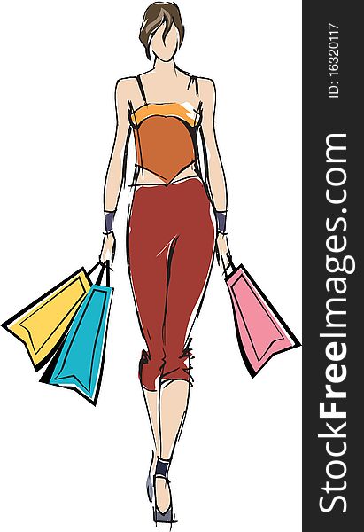 Illustration of a Woman holding shopping bags. Illustration of a Woman holding shopping bags