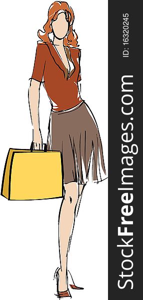 Illustration of a Woman holding shopping bags. Illustration of a Woman holding shopping bags