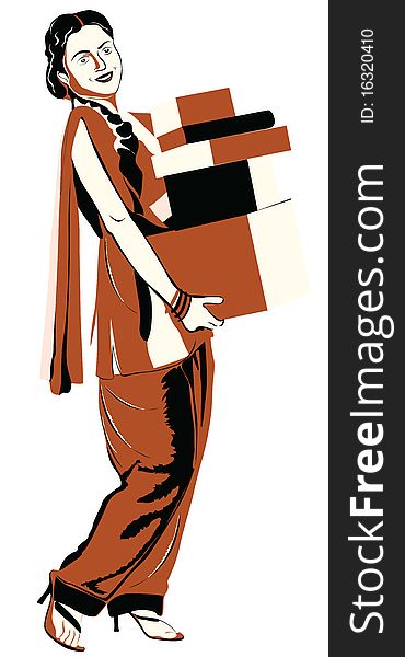 Illustration of a Woman with shopping bags. Illustration of a Woman with shopping bags