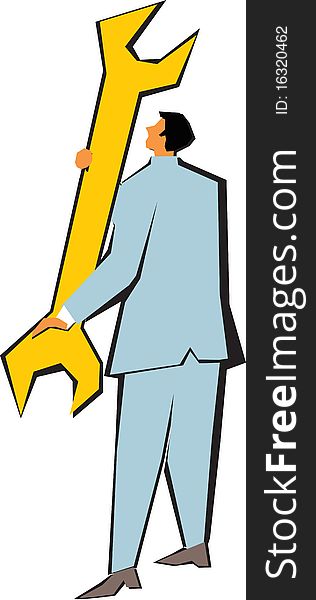 Illustration of a Engineer holding a wrench. Illustration of a Engineer holding a wrench