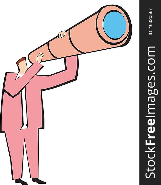 Illustration of a Scientist using a telescope. Illustration of a Scientist using a telescope