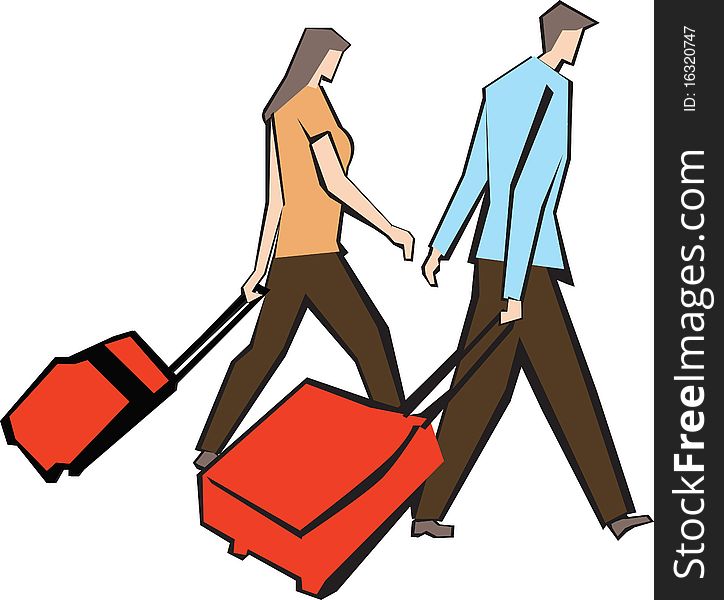 Illustration of a Couple pulling his luggage. Illustration of a Couple pulling his luggage